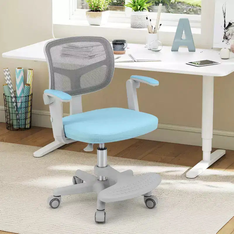 Sedia da Scrivania per Bambini con Altezza, Braccioli e Poggiapiedi Regolabili – Blu/Grigio/Verde/Rosa/Viola, per 1 Bambino