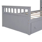 Grigio/Bianco, Letto a Soppalco Gemello a L e Letto a Piattaforma Gemello con 7 Cassetti, per 2 Bambini