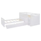 Grigio/Bianco, Letto a Soppalco Gemello a L e Letto a Piattaforma Gemello con 7 Cassetti, per 2 Bambini