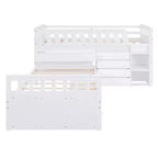 Grigio/Bianco, Letto a Soppalco Gemello a L e Letto a Piattaforma Gemello con 7 Cassetti, per 2 Bambini