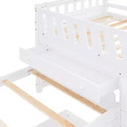 Grigio/Bianco, Letto a Soppalco Gemello a L e Letto a Piattaforma Gemello con 7 Cassetti, per 2 Bambini
