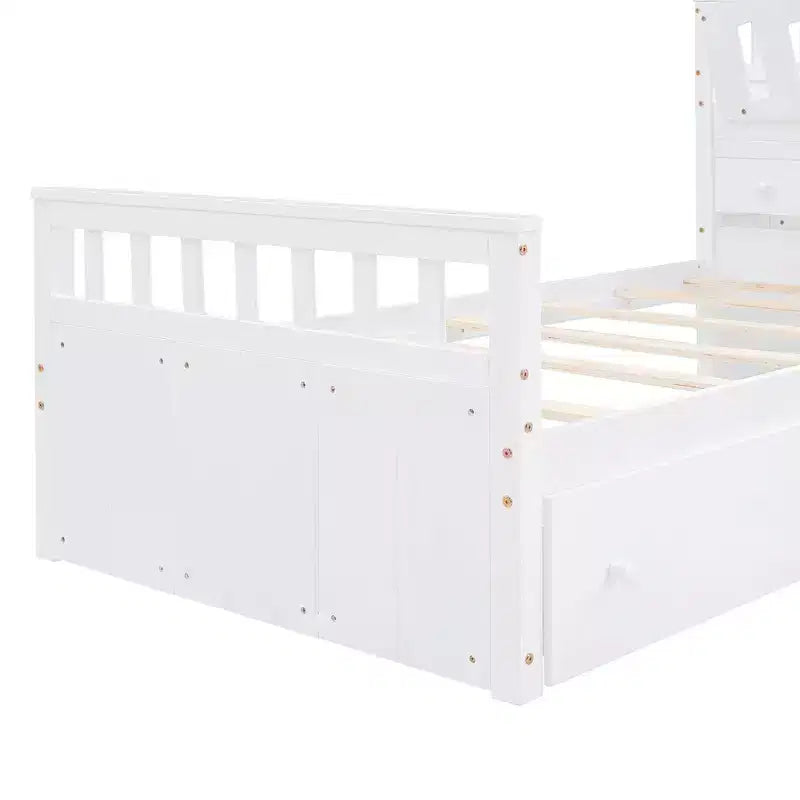 Grigio/Bianco, Letto a Soppalco Gemello a L e Letto a Piattaforma Gemello con 7 Cassetti, per 2 Bambini