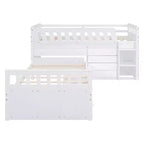 Grigio/Bianco, Letto a Soppalco Gemello a L e Letto a Piattaforma Gemello con 7 Cassetti, per 2 Bambini