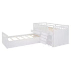 Grigio/Bianco, Letto a Soppalco Gemello a L e Letto a Piattaforma Gemello con 7 Cassetti, per 2 Bambini