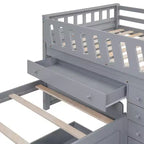 Grigio/Bianco, Letto a Soppalco Gemello a L e Letto a Piattaforma Gemello con 7 Cassetti, per 2 Bambini