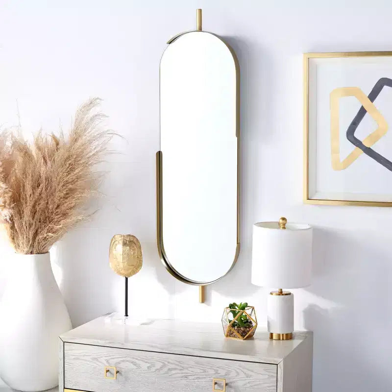 Specchio da Parete Ovale con Cornice in Ottone, Singolo, 12" x 43"