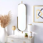 Specchio da Parete Ovale con Cornice in Ottone, Singolo, 12" x 43"