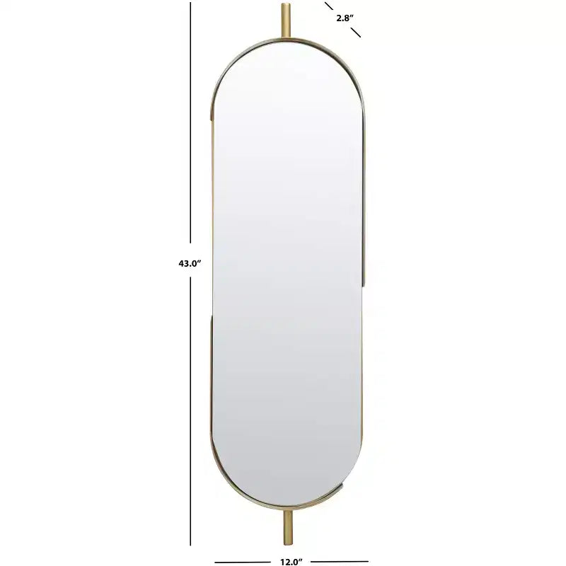 Specchio da Parete Ovale con Cornice in Ottone, Singolo, 12" x 43"