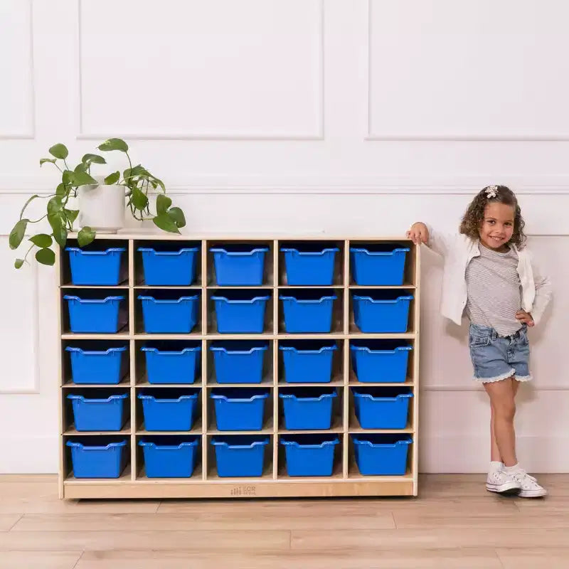 Mobiletto contenitore a 25 scomparti con cassetti estraibili, 5×5 – Blu / Trasparente / Contemporaneo / Tonalità terra