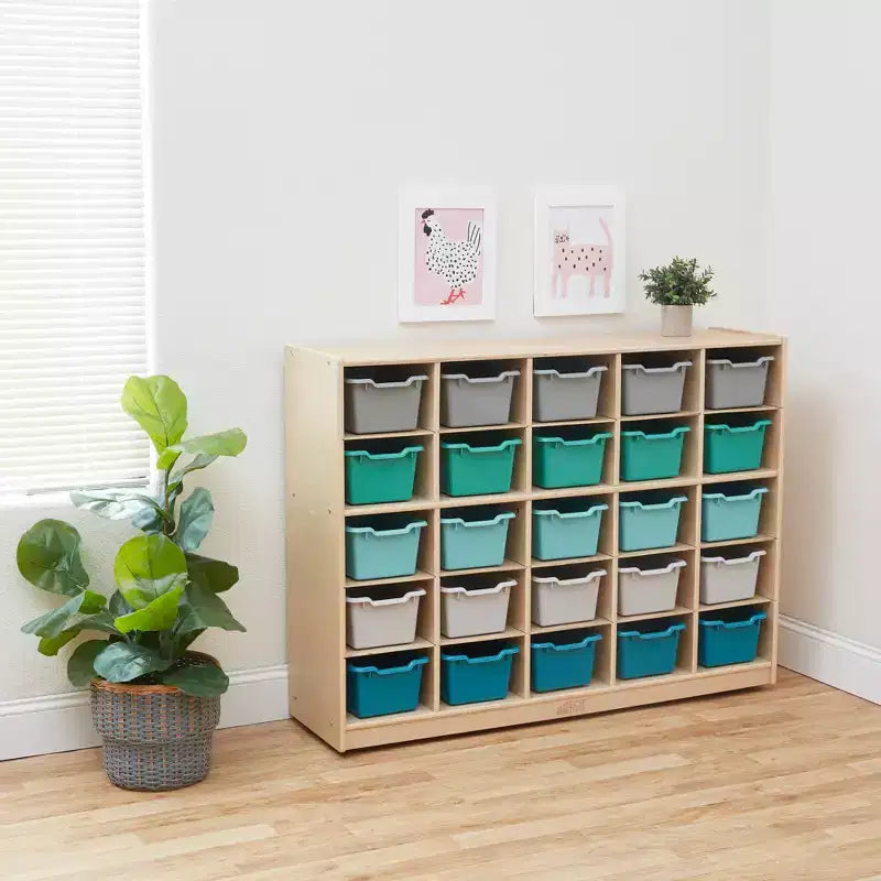 Mobiletto contenitore a 25 scomparti con cassetti estraibili, 5×5 – Blu / Trasparente / Contemporaneo / Tonalità terra