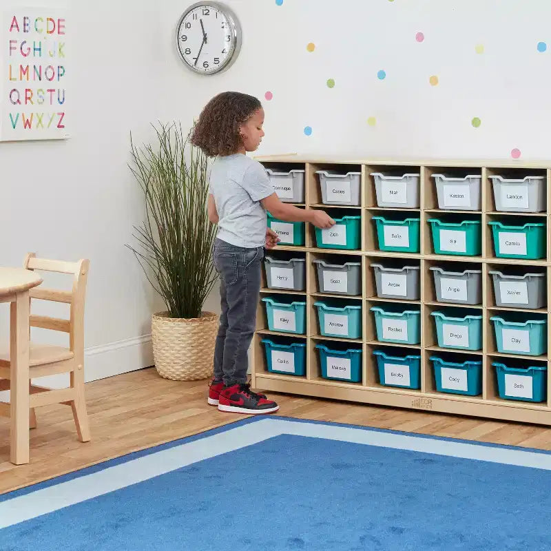 Mobiletto contenitore a 25 scomparti con cassetti estraibili, 5×5 – Blu / Trasparente / Contemporaneo / Tonalità terra