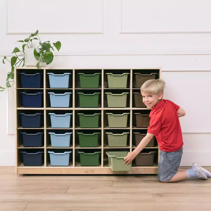 Mobiletto contenitore a 25 scomparti con cassetti estraibili, 5×5 – Blu / Trasparente / Contemporaneo / Tonalità terra