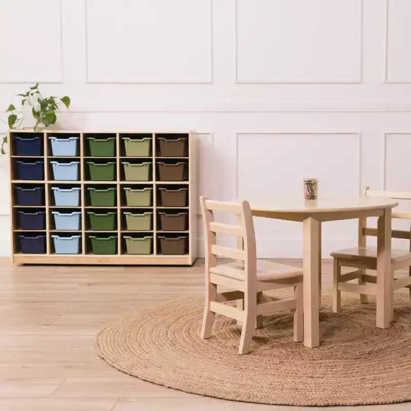 Mobiletto contenitore a 25 scomparti con cassetti estraibili, 5×5 – Blu / Trasparente / Contemporaneo / Tonalità terra