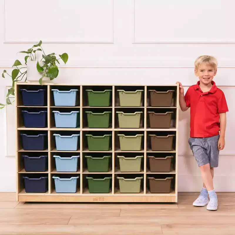 Mobiletto contenitore a 25 scomparti con cassetti estraibili, 5×5 – Blu / Trasparente / Contemporaneo / Tonalità terra