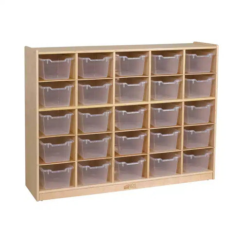 ECR4Kids 25 Cubby Mobile Tray Cabinet and 25 Scoop Front Storage Bins, 5x5, Kids Furniture