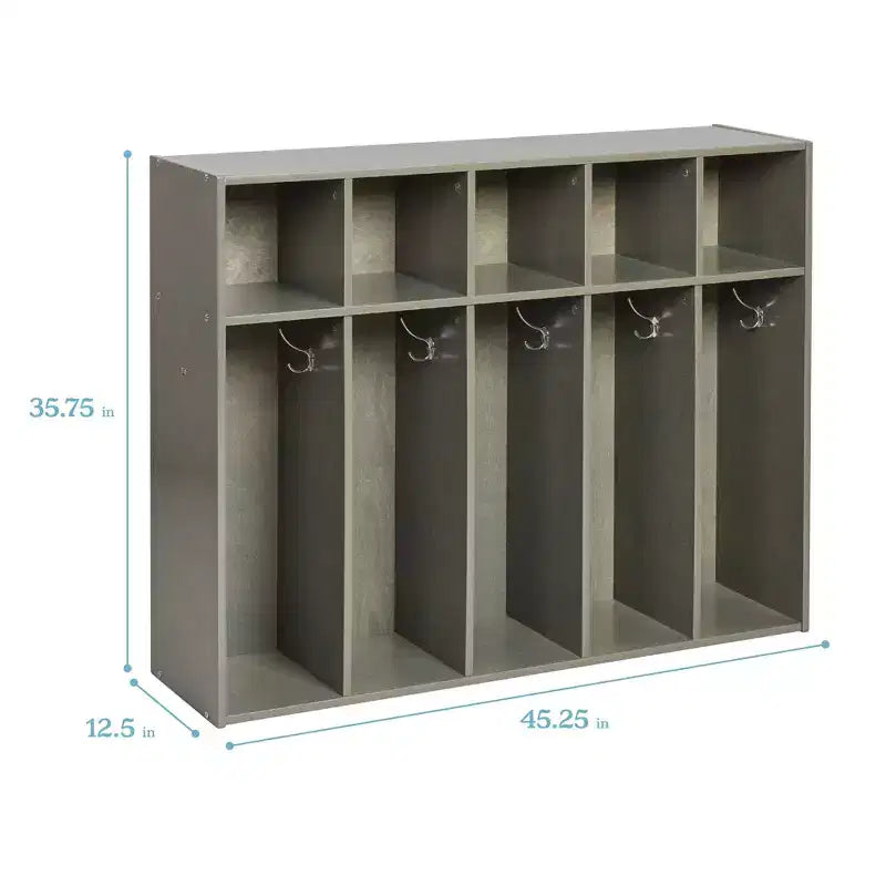 Armadietto da asilo per cappotti a 5 scomparti, assortito/blu/trasparente/contemporaneo/toni della terra, con scomparti anteriori a paletta