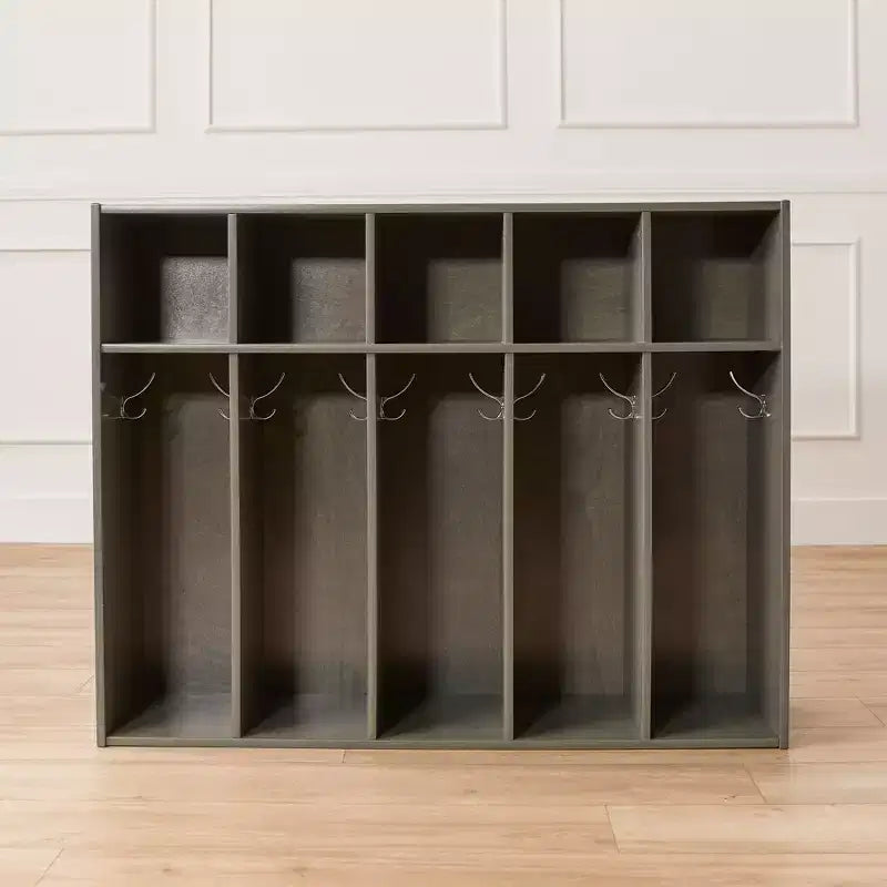 Armadietto da asilo per cappotti a 5 scomparti, assortito/blu/trasparente/contemporaneo/toni della terra, con scomparti anteriori a paletta