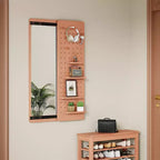 Whisen Rubber Wooden Wall-Mounted Full-Length Mirror with Removable Panel and Adjustable Hooks