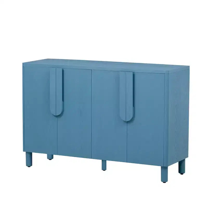 Credenza Buffet a 4 Ante in Legno Naturale, Ripiani Regolabili, Maniglie ad Arco