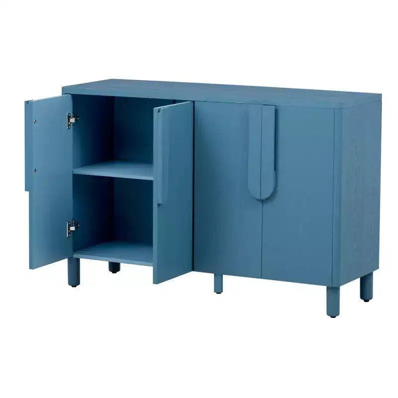 Credenza Buffet a 4 Ante in Legno Naturale, Ripiani Regolabili, Maniglie ad Arco