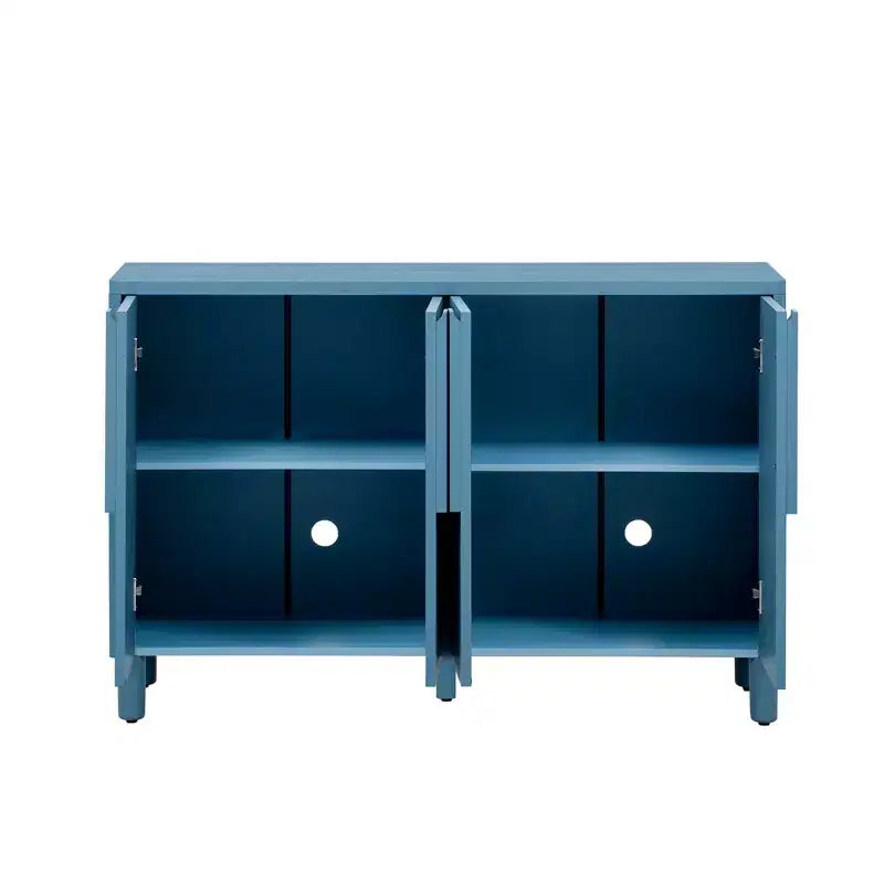 Credenza Buffet a 4 Ante in Legno Naturale, Ripiani Regolabili, Maniglie ad Arco