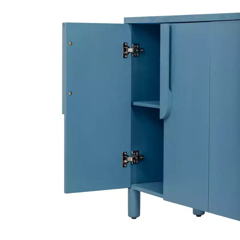 Credenza Buffet a 4 Ante in Legno Naturale, Ripiani Regolabili, Maniglie ad Arco