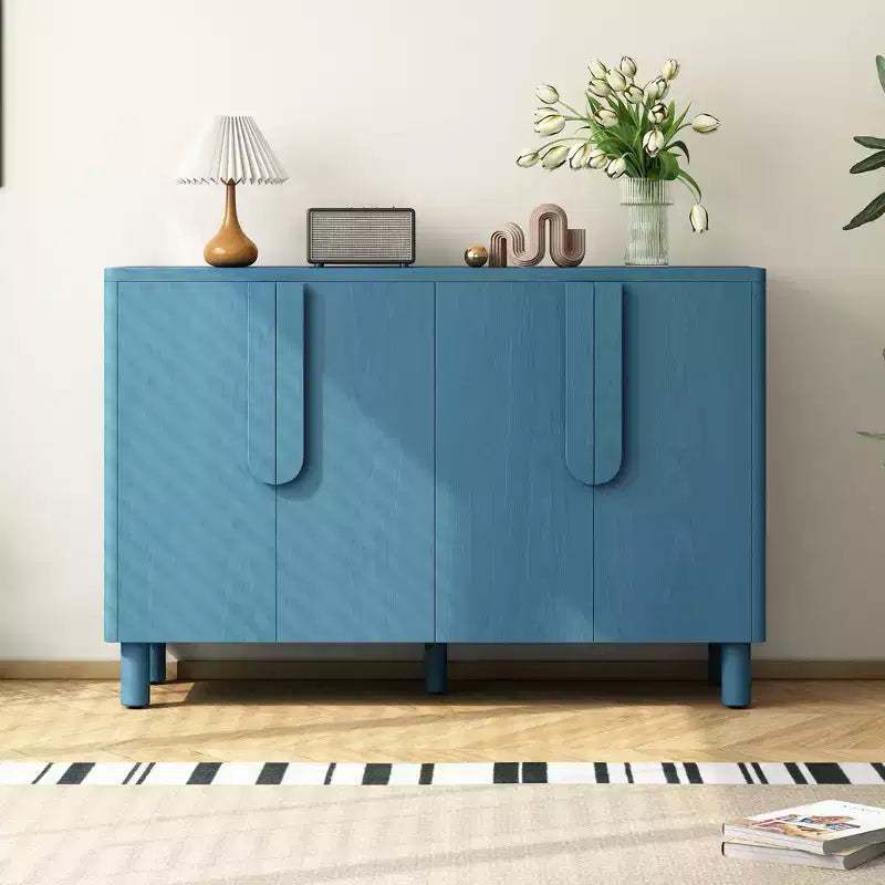 Credenza Buffet a 4 Ante in Legno Naturale, Ripiani Regolabili, Maniglie ad Arco