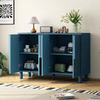 Credenza Buffet a 4 Ante in Legno Naturale, Ripiani Regolabili, Maniglie ad Arco