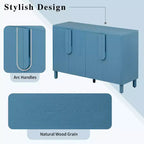 Credenza Buffet a 4 Ante in Legno Naturale, Ripiani Regolabili, Maniglie ad Arco