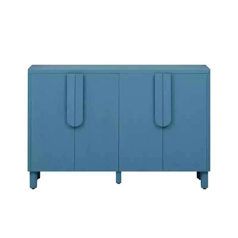 Credenza Buffet a 4 Ante in Legno Naturale, Ripiani Regolabili, Maniglie ad Arco