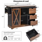 Isola da cucina a carrello da fattoria bianca/nera con anta scorrevole a serrandina e anta a ribalta - Carrello su ruote per 1, 141 cm L
