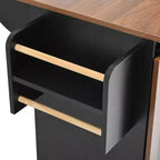 Isola da cucina a carrello da fattoria bianca/nera con anta scorrevole a serrandina e anta a ribalta - Carrello su ruote per 1, 141 cm L