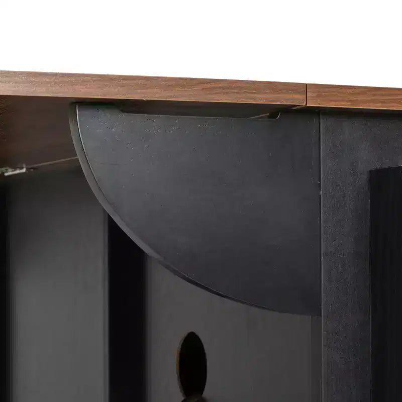 Isola da cucina a carrello da fattoria bianca/nera con anta scorrevole a serrandina e anta a ribalta - Carrello su ruote per 1, 141 cm L