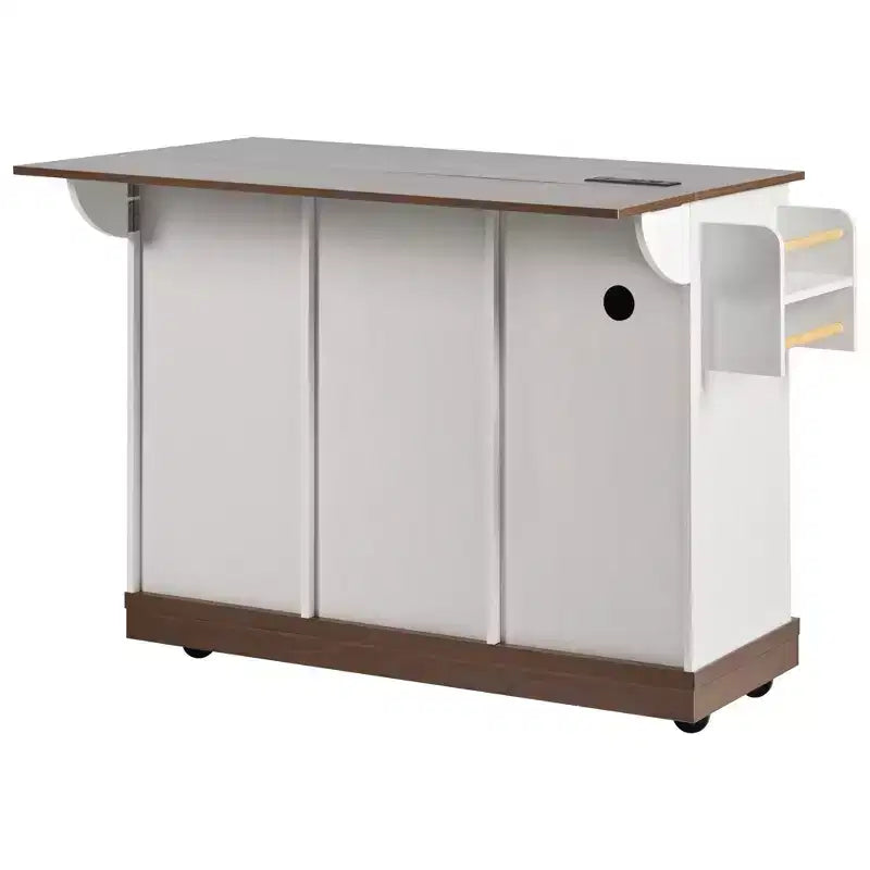 Isola da cucina a carrello da fattoria bianca/nera con anta scorrevole a serrandina e anta a ribalta - Carrello su ruote per 1, 141 cm L
