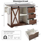 Isola da cucina a carrello da fattoria bianca/nera con anta scorrevole a serrandina e anta a ribalta - Carrello su ruote per 1, 141 cm L