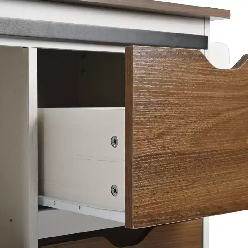 Isola da cucina a carrello da fattoria bianca/nera con anta scorrevole a serrandina e anta a ribalta - Carrello su ruote per 1, 141 cm L