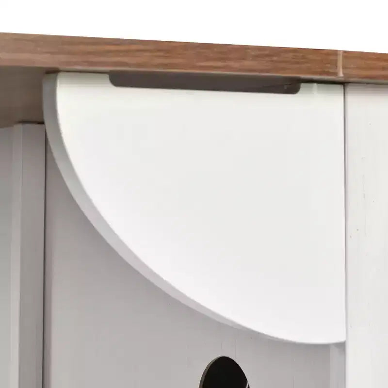 Isola da cucina a carrello da fattoria bianca/nera con anta scorrevole a serrandina e anta a ribalta - Carrello su ruote per 1, 141 cm L