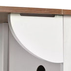 Isola da cucina a carrello da fattoria bianca/nera con anta scorrevole a serrandina e anta a ribalta - Carrello su ruote per 1, 141 cm L