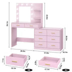 Toeletta rosa con specchio illuminato, 8 cassetti, per utente singolo