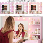 Toeletta rosa con specchio illuminato, 8 cassetti, per utente singolo