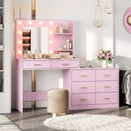 Toeletta rosa con specchio illuminato, 8 cassetti, per utente singolo