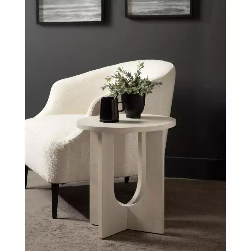 Tavolino Ovale in Legno Massello Bianco/Nero, 1 Pezzo