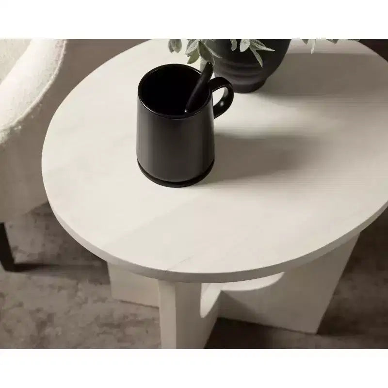 Tavolino Ovale in Legno Massello Bianco/Nero, 1 Pezzo