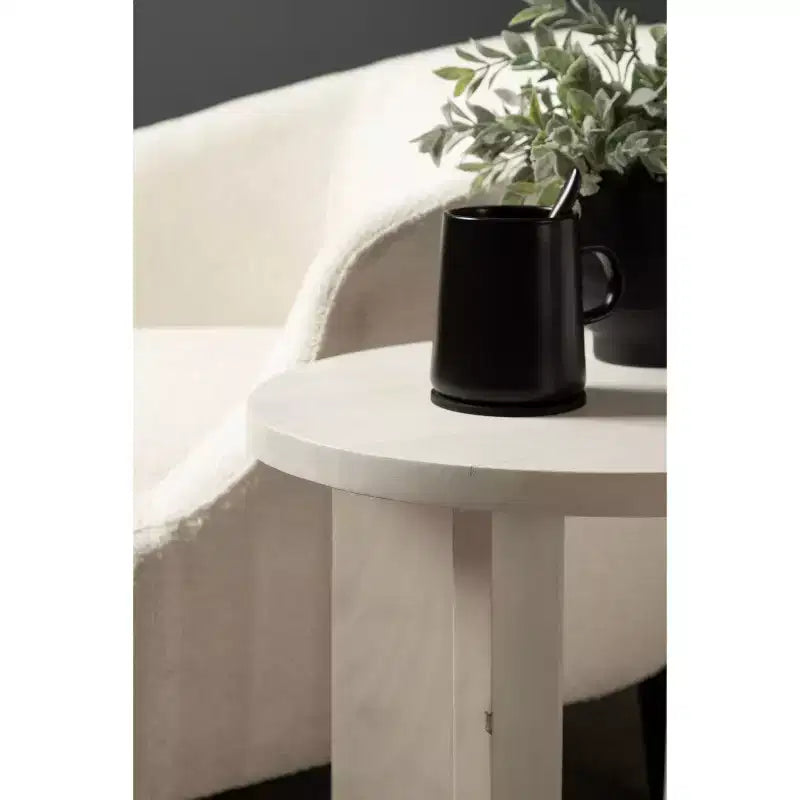 Tavolino Ovale in Legno Massello Bianco/Nero, 1 Pezzo