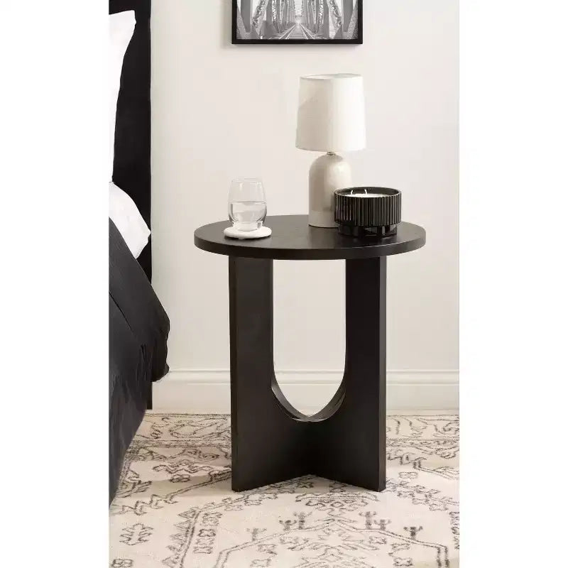 Tavolino Ovale in Legno Massello Bianco/Nero, 1 Pezzo
