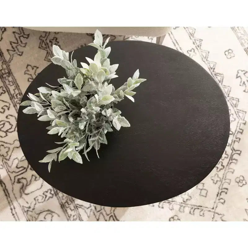 Tavolino Ovale in Legno Massello Bianco/Nero, 1 Pezzo