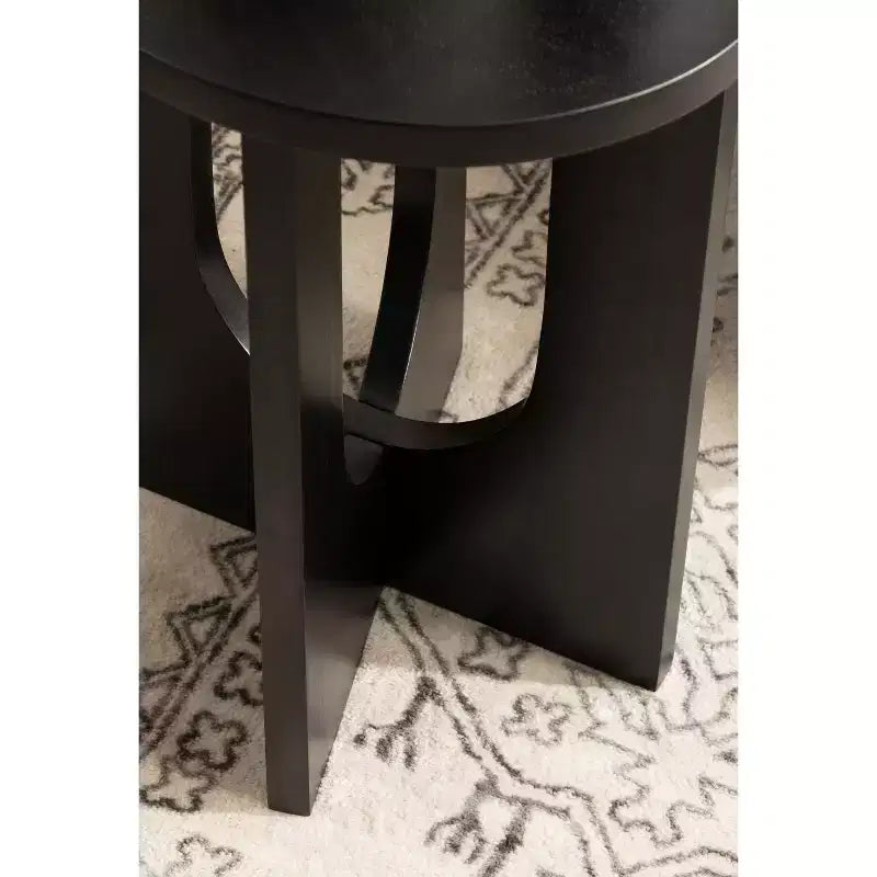 Tavolino Ovale in Legno Massello Bianco/Nero, 1 Pezzo