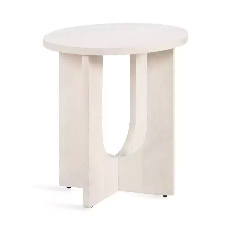 Tavolino Ovale in Legno Massello Bianco/Nero, 1 Pezzo