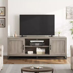 Garvee Farmhouse TV Stand for 75inch, Entertainment Center with Sturdy Metal Leg & Adjustable Shelves, Wooden Media Console for Living Room Bedroom
