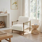 Poltrona accent imbottita bianca con braccioli in corda, struttura in legno di rovere, 1 posto